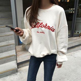 Letter-embroidered Oversized Pullover Cream - One Size