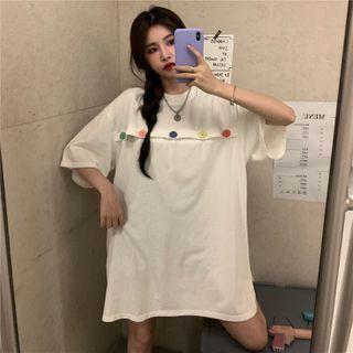 Elbow-sleeve Button-accent T-shirt