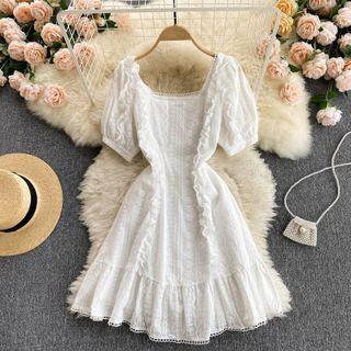 Square-neck Ruffle Embroidered Dress