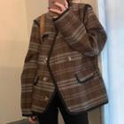 Double Breasted Plaid Jacket Coffee - One Size