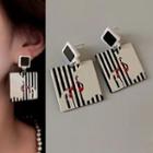 Print Acrylic Square Dangle Earring 1 Pair - Earring - Square - Black & White - One Size