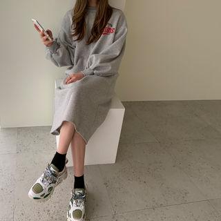 Lettered Fleeced Sweatshirt Dress