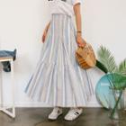 Stripe Linen Blend A-line Maxi Skirt