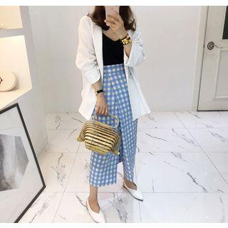 Check Long Wrap Pencil Skirt