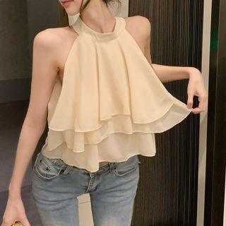 Ruffle Halter Tank Top Almond - One Size