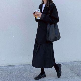 Plain Loose-fit Blazer / Long-sleeve Loose-fit T-shirt / Plain Midi Skirt