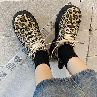 Platform Leopard Print Lace Up Sneakers