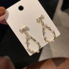 Faux Pearl Rhinestone Bow Drop Earring 925silver - Gold & White - One Size