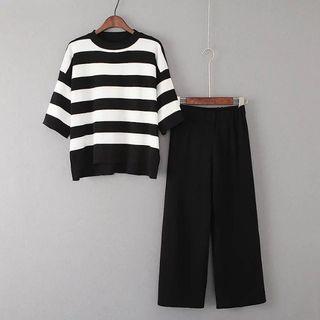 Set : Stripe T-shirt + Wide Leg Pants