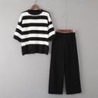 Set : Stripe T-shirt + Wide Leg Pants