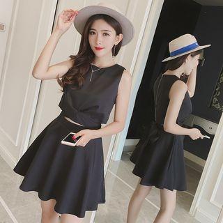 Set: Tie-back Sleeveless Top + A-line Skirt