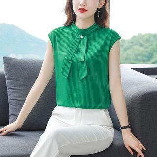 Sleeveless Striped Stand-collar Loose-fit Shirt