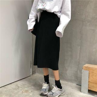 Rib-knit Slit-back Midi Skirt