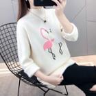 Mock-neck Flamingo Print Sweater