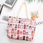 Cartoon Dog Print Tote Bag Pink - M