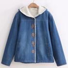 Embroidered Faux Shearling Denim Jacket