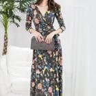 Long-sleeve Maxi Floral Wrap Dress