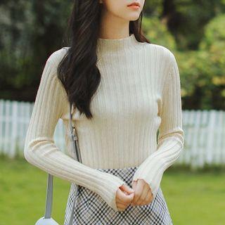 Long Sleeve Mock Neck Ribbed Knit Top