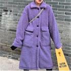 Long Fleece Button Coat Purple - One Size