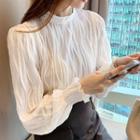 Stand Collar Shirred Blouse