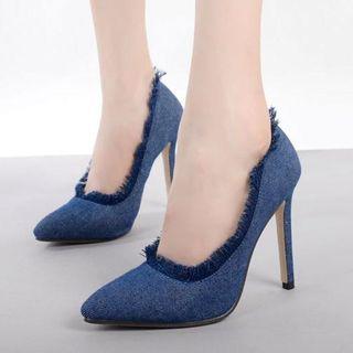 Fray-trim Denim Stiletto Pumps
