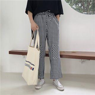 Plaid Knee-patch Wide-leg Pants