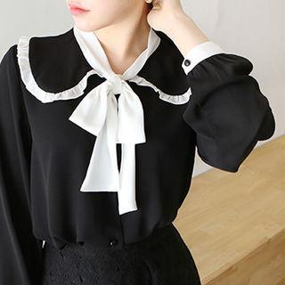 Sailor-collar Tie-front Blouse
