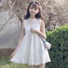 Sleeveless Mini Lace Dress White - One Size