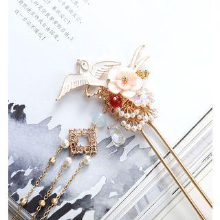 Retro Faux Pearl Flower & Bird Hair Stick As Shown In Figure - One Size