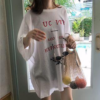 Open Back Printed 3/4-sleeve T-shirt Dress