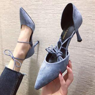 Lace-up Kitten-heel Pointed Sandals