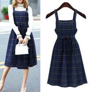 Plaid Jumper Midi A-line Dress