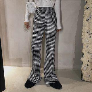 High-waist Houndstooth Slit Boot-cut Pants