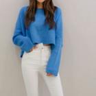 Wrap-back Cropped Rib Sweater