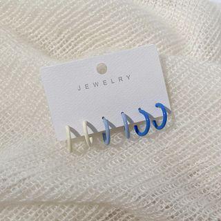 Hoop Earring Set Of 3 Pairs - Hoop Earring - Blue & White - One Size