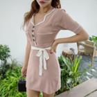 Half-placket Contrast-trim Knit Dress