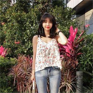 Floral Patterned V-neck Sleeveless Top