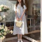 Puff-sleeve Floral Midi A-line Dress / Shawl