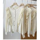 Ruffle Cardigan With Lining - Thicken - Almond - One Size