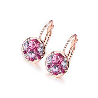 Fashion Elegant Plated Rose Gold Round Earrings With Rose Red Austrian Element Crystal Rose Gold - One Size