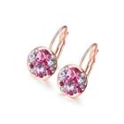 Fashion Elegant Plated Rose Gold Round Earrings With Rose Red Austrian Element Crystal Rose Gold - One Size