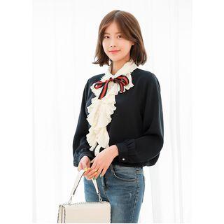 Tie-neck Pleated-trim Blouse