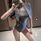 Set: Houndstooth Swimsuit + Cover-up