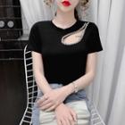 Short-sleeve Embellished Cutout T-shirt