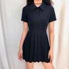 Collared Short-sleeve Pleated A-line Dress