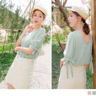 Print V-neck Short-sleeve Chiffon Top