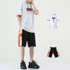 Set: Lettering Elbow-sleeve T-shirt + Color Panel Shorts