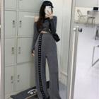 Mock Two Piece Cutout Cropped Top / High-waist Straight-cut Pants