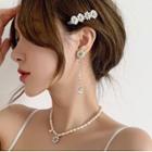 Flower Pendant Rhinestone Faux Pearl Choker / Earring