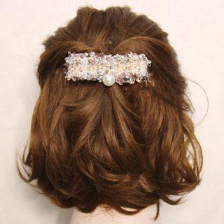 Faux Pearl Fabric Bow-accent Hair Clip